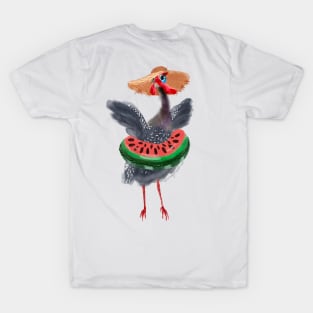 Funny guinea fowl in straw hat summer vacation T-Shirt